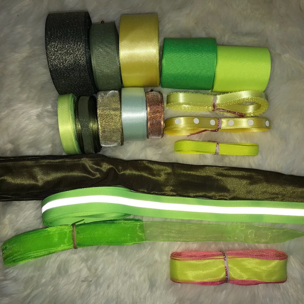 Lot of ribbon in yellow and green